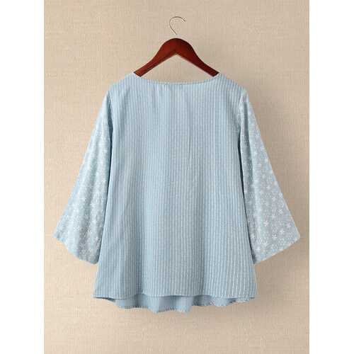 Floral Printed Striped Patchwork Blouse