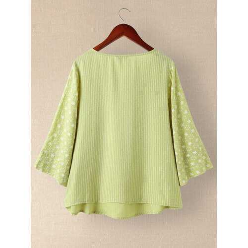 Floral Printed Striped Patchwork Blouse