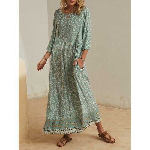 Floral Printed O-neck Maxi Dress