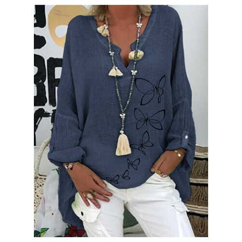 V-neck Butterflies Print Blouse