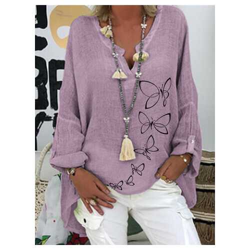 V-neck Butterflies Print Blouse
