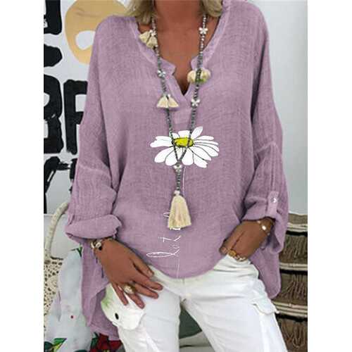 Daisy Floral Printed V-neck Blouse