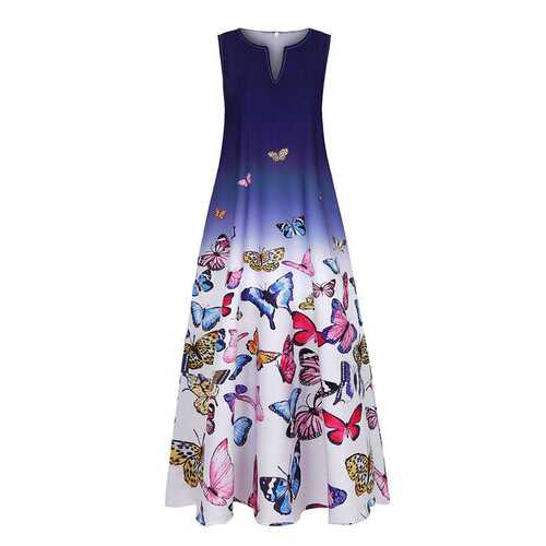 Butterfly Printed Ombre Maxi Dress