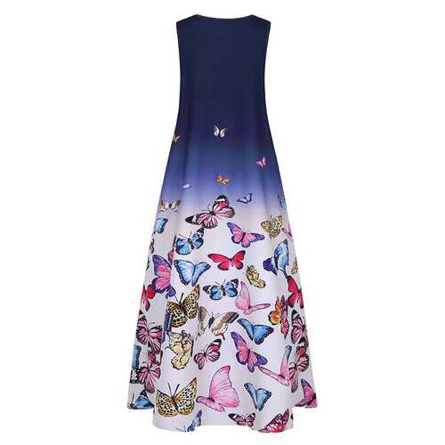 Butterfly Printed Ombre Maxi Dress