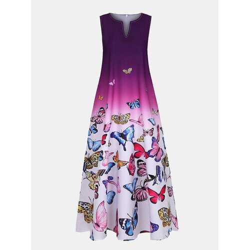 Butterfly Printed Ombre Maxi Dress
