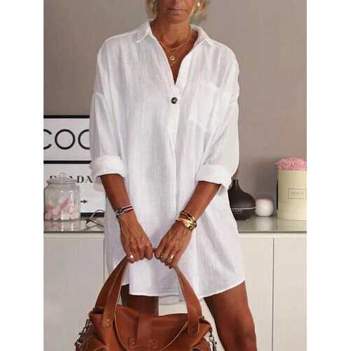 Solid Color Turn-down Collar Blouse