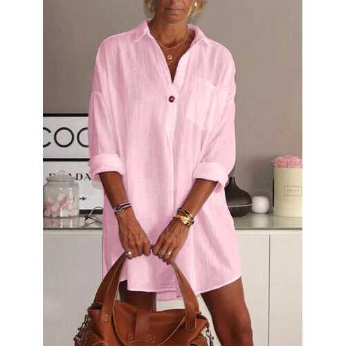 Solid Color Turn-down Collar Blouse