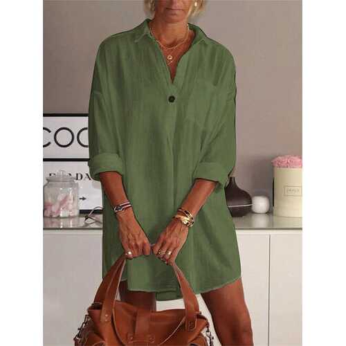 Solid Color Turn-down Collar Blouse
