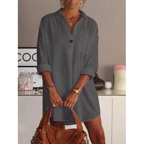 Solid Color Turn-down Collar Blouse
