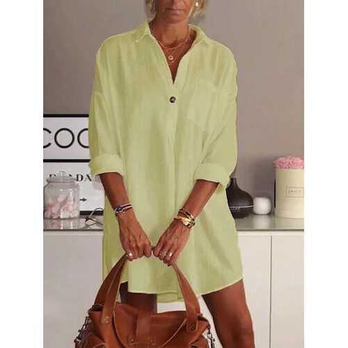 Solid Color Turn-down Collar Blouse
