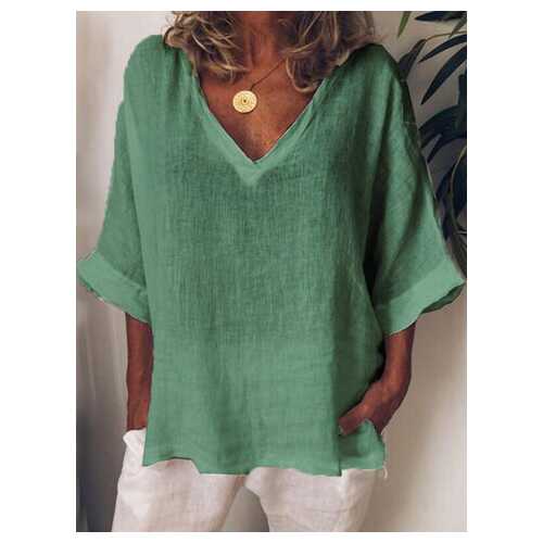 Solid Color V-neck Loose Blouse