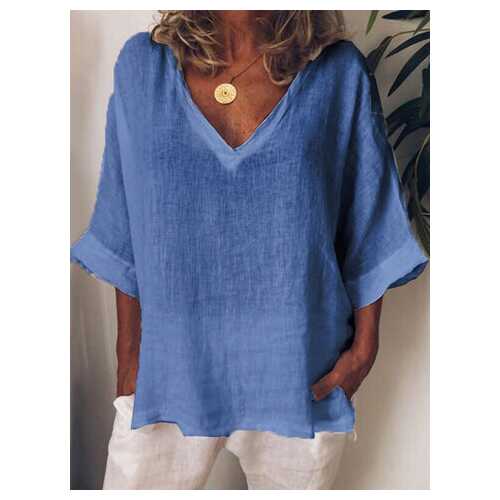 Solid Color V-neck Loose Blouse