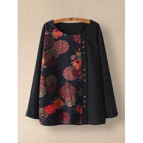 Floral Printed Patchwork Button Blouse