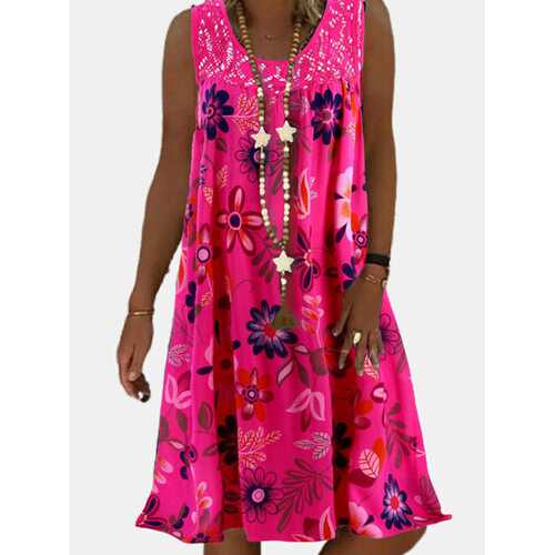 Flower Printed Lace Patchwork Dress