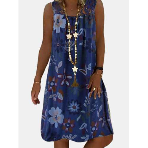 Flower Printed Lace Patchwork Dress