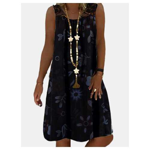 Flower Printed Lace Patchwork Dress