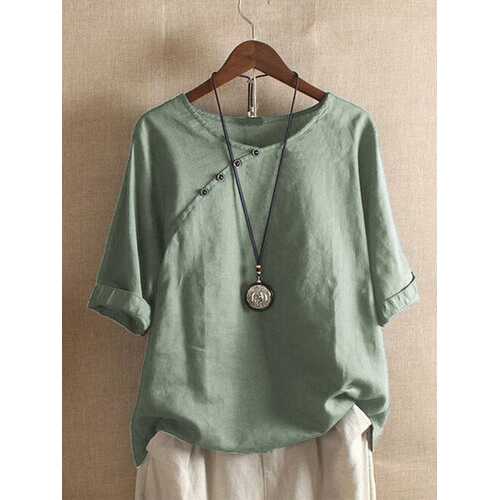 Solid Color Short Sleeve Button T-shirt