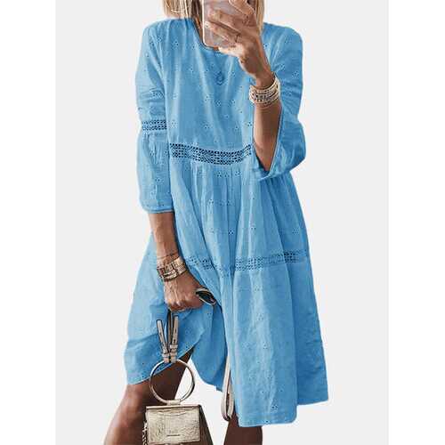 Solid Color Lace Hollow Out Dress