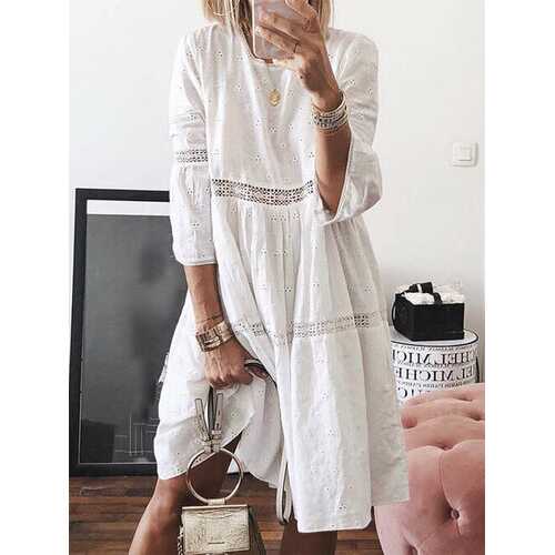 Solid Color Lace Hollow Out Dress