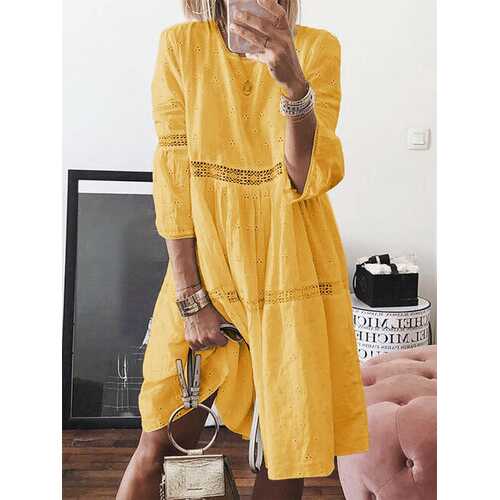 Solid Color Lace Hollow Out Dress