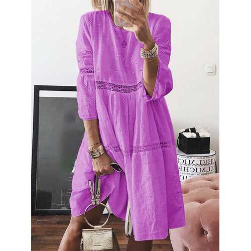 Solid Color Lace Hollow Out Dress