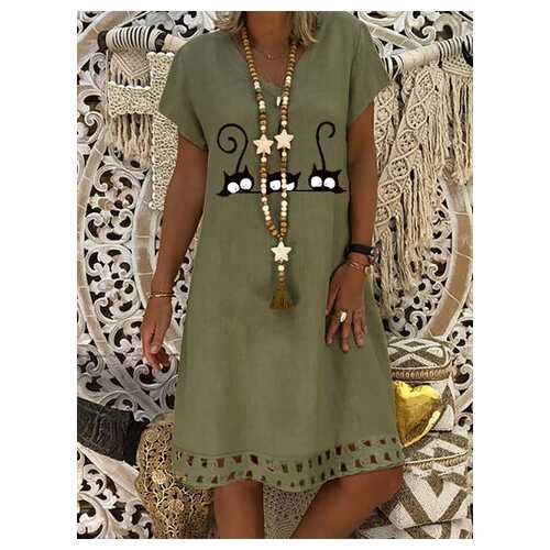 Cartoon Cat Printed Midi Dress