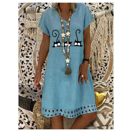 Cartoon Cat Printed Midi Dress