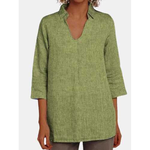 Solid Color Turn-down Collar Blouse