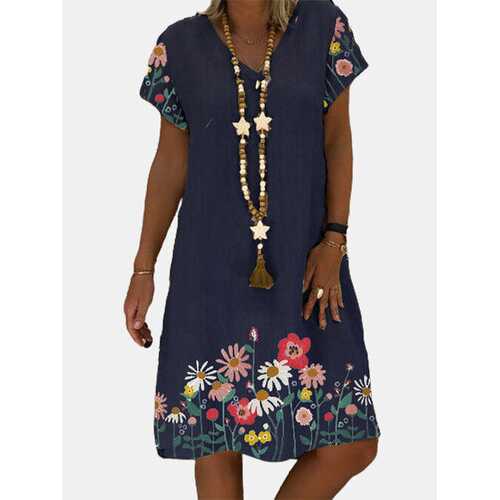 Floral Printed V-neck Midi Dress
