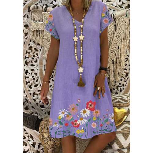 Floral Printed V-neck Midi Dress