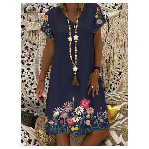 Floral Printed V-neck Midi Dress