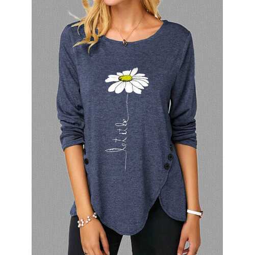 Daisy Floral Printed O-Neck Blouse