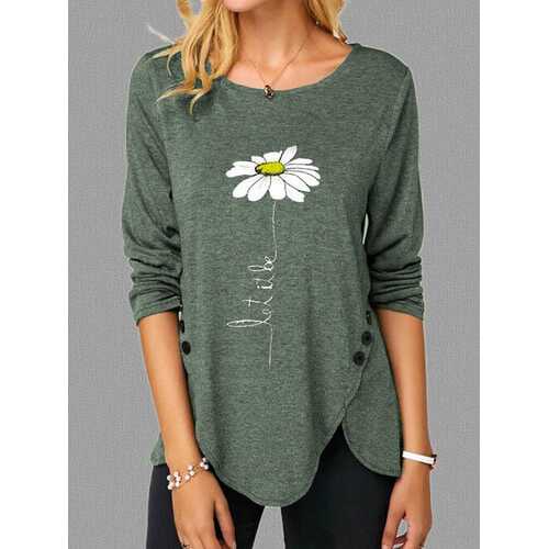 Daisy Floral Printed O-Neck Blouse