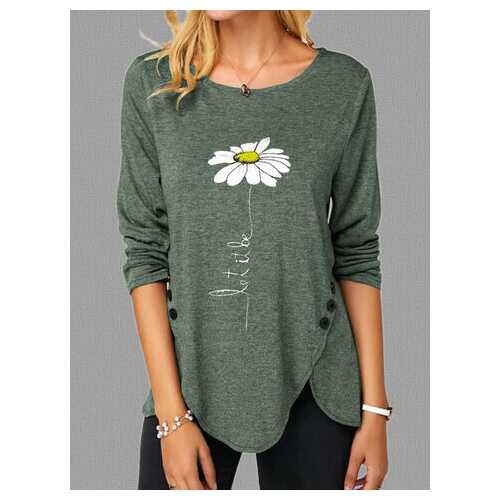Daisy Floral Printed O-Neck Blouse