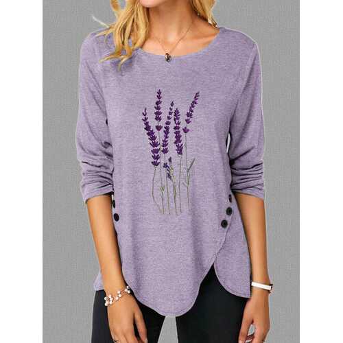 Lavender Embroidery O-Neck Blouse