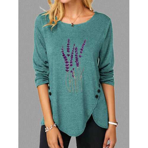 Lavender Embroidery O-Neck Blouse