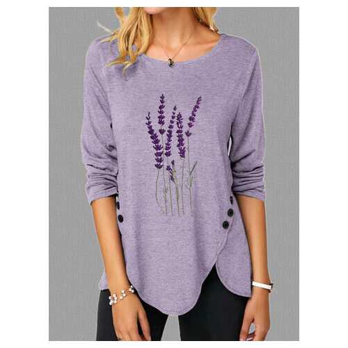 Lavender Embroidery O-Neck Blouse