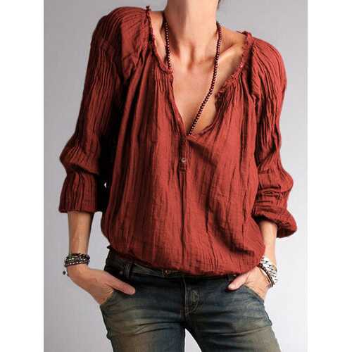 Solid Color Ruffled Button Blouse