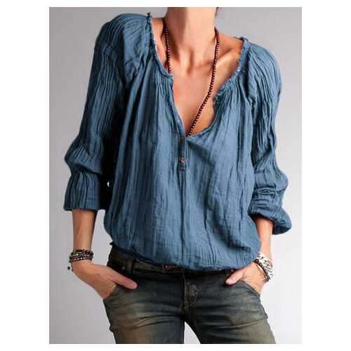 Solid Color Ruffled Button Blouse