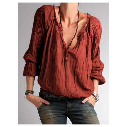 Solid Color Ruffled Button Blouse