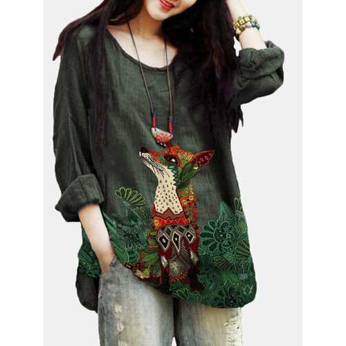 Animal Printed Long Sleeve Blouse