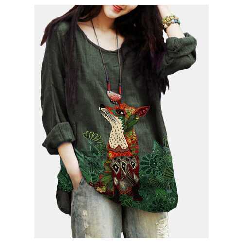 Animal Printed Long Sleeve Blouse