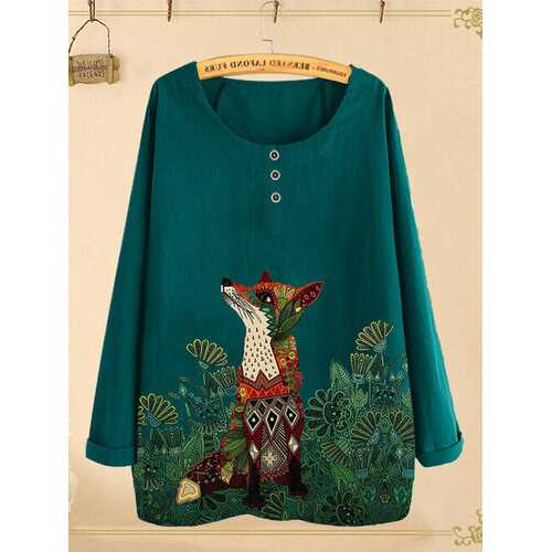 Animal Printed Long Sleeve Blouse