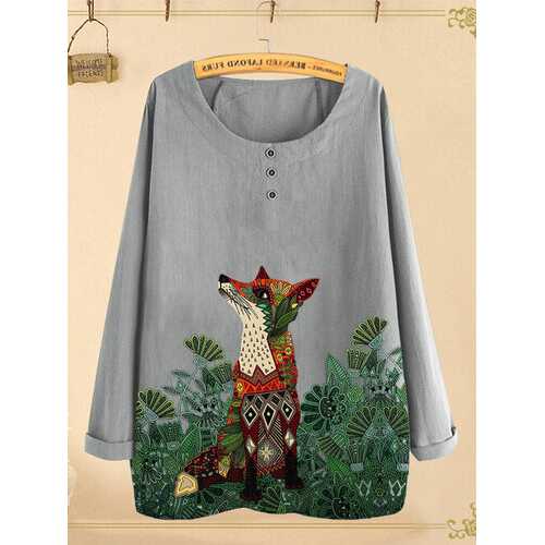 Animal Printed Long Sleeve Blouse