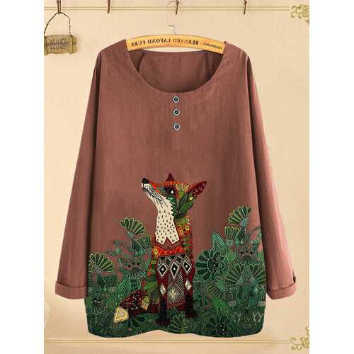 Animal Printed Long Sleeve Blouse