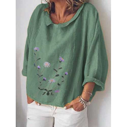 Floral Printed O-neck Blouse