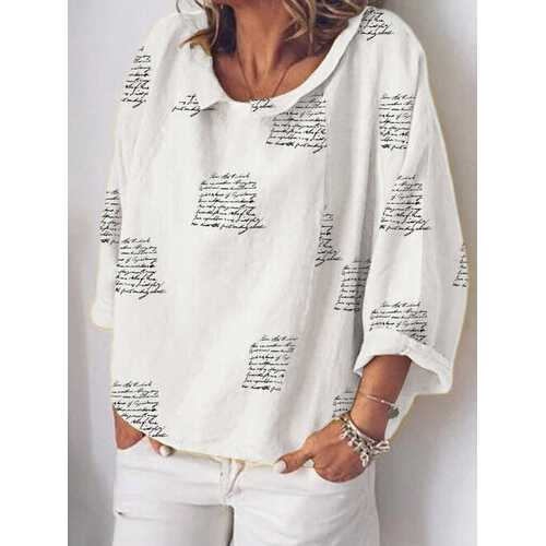 Letters Printed O-neck Blouse