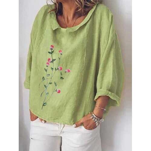 Flower Embroidery Loose Blouse