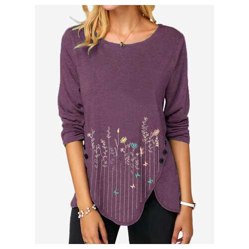 Floral Embroidery O-neck Blouse