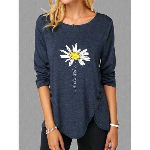 Side Button Daisy Print Blouse